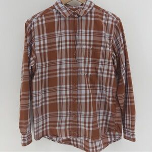 REI Men's Brown and White Plaid Button-Down Shirt